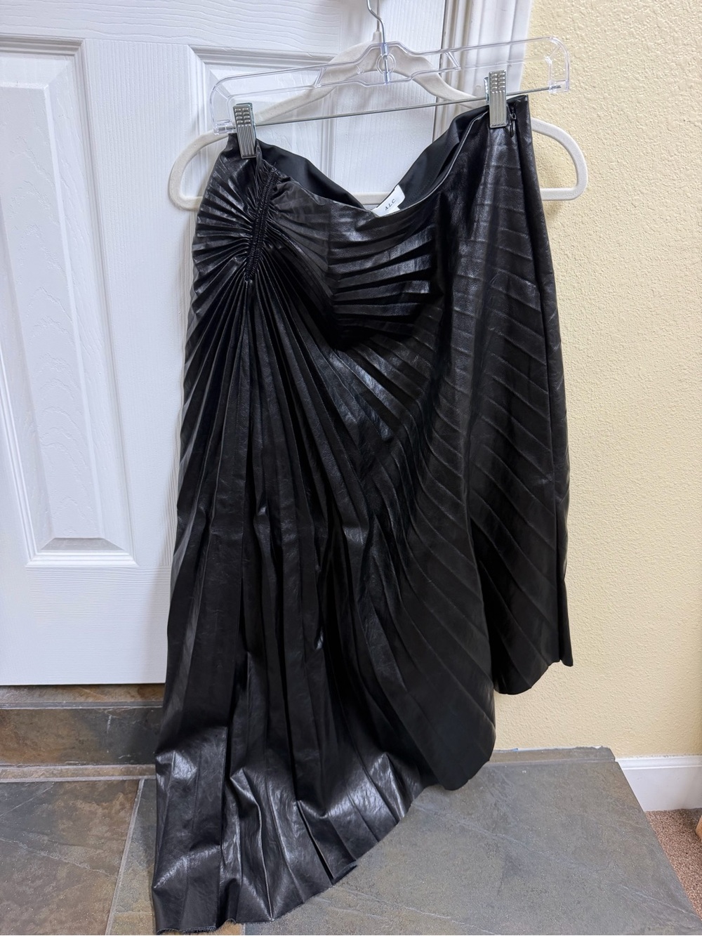 A.L.C. Black Asymmetrical Pleated Faux-Leather Skirt